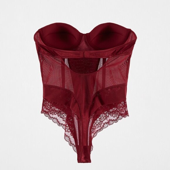 New Zara Padded Underwire Lingerie Red Satin Bodysuit Size 34B - Picture 8 of 17